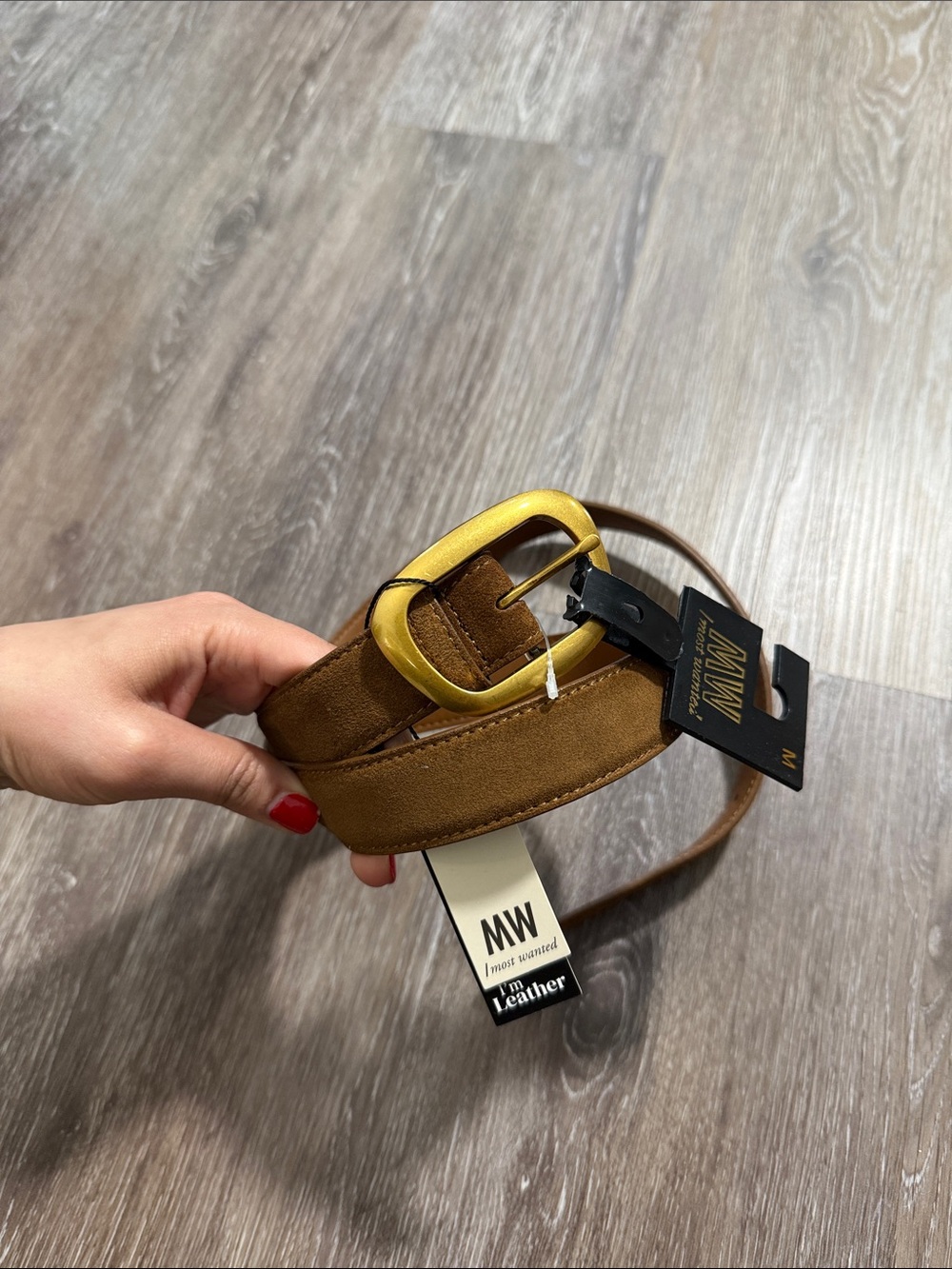 NWT Women’s Brown Suede Leather Belt with Gold Buckle
